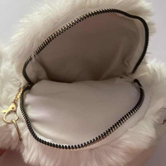 White and Gold Plush Bunny Keychain with Floppy Ears - Picture 3 of 5